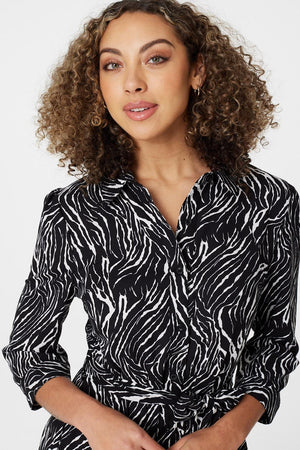 Black | Zebra Print Button Front Shirt Dress