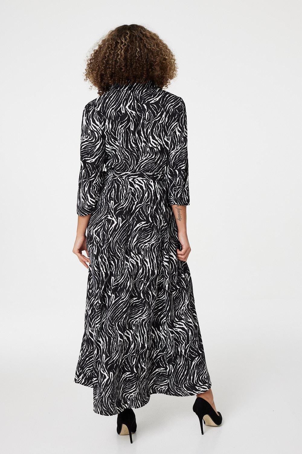 Black | Zebra Print Button Front Shirt Dress