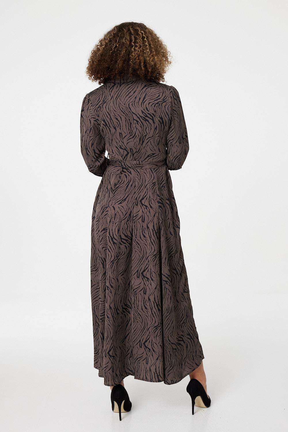 Brown | Zebra Print Button Front Shirt Dress