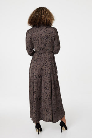 Brown | Zebra Print Button Front Shirt Dress