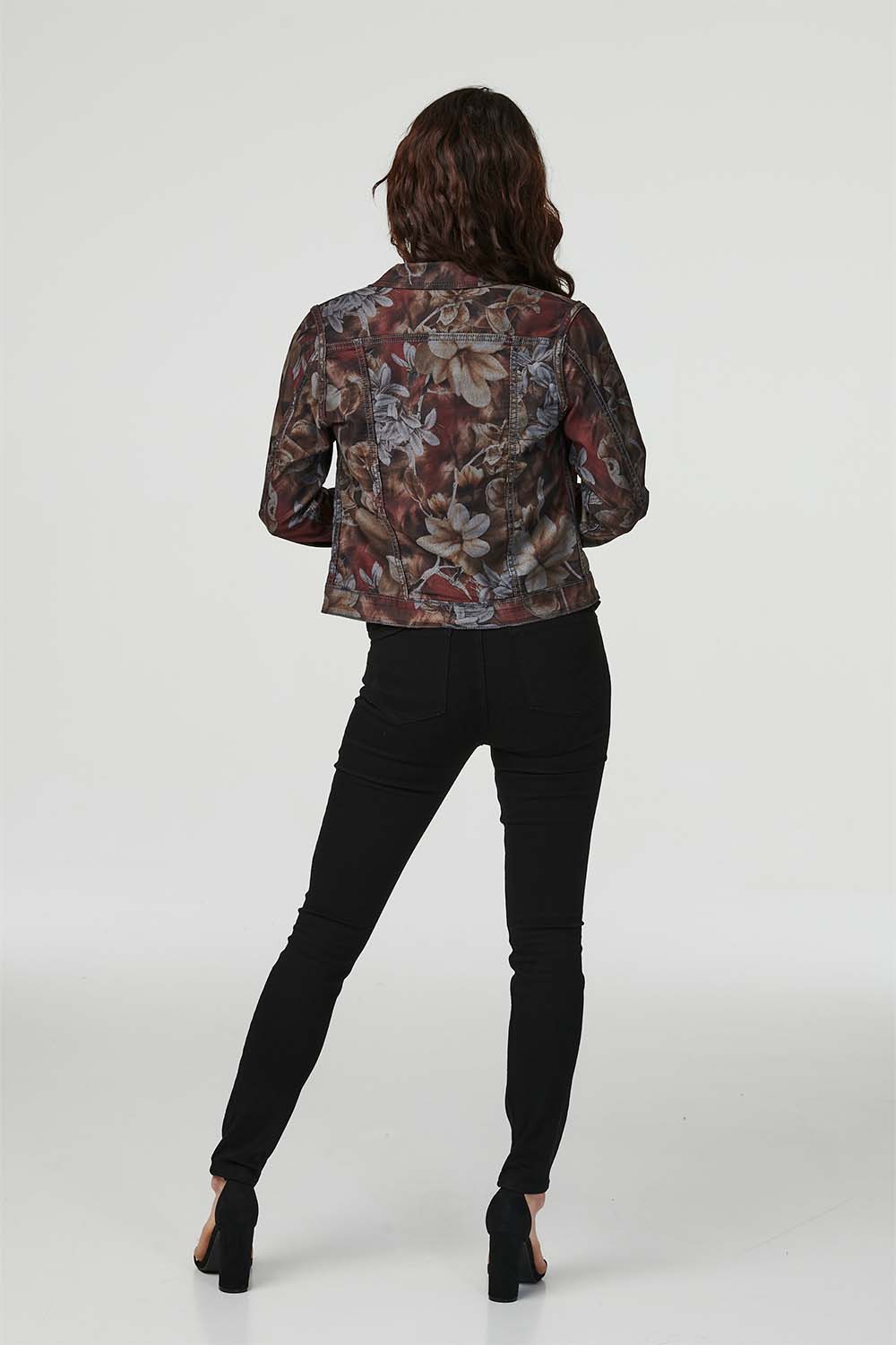 Khaki | Floral Print Cropped Denim Jacket