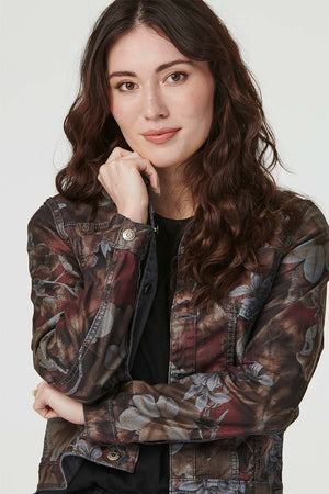 Khaki | Floral Print Cropped Denim Jacket