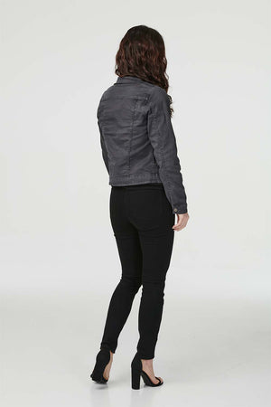 Khaki | Floral Print Cropped Denim Jacket