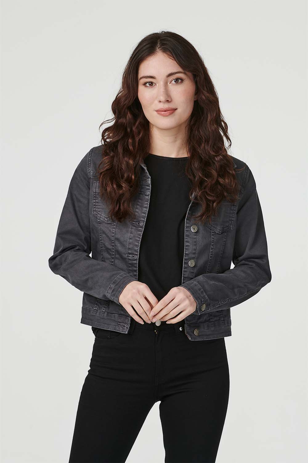 Khaki | Floral Print Cropped Denim Jacket