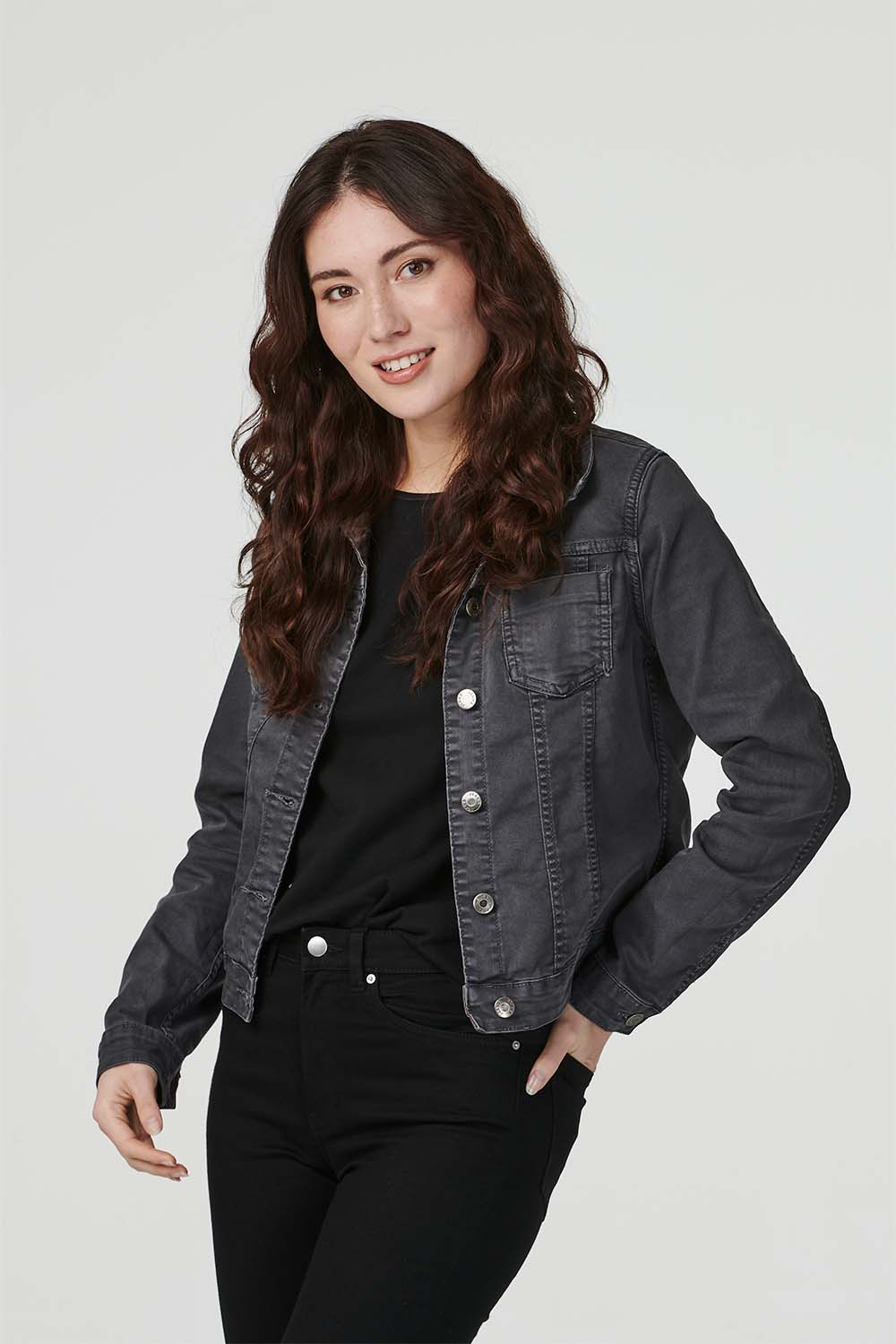Khaki | Floral Print Cropped Denim Jacket