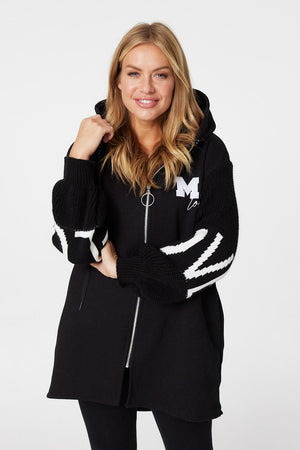 Black | Logo Print Zip Front Hooded Jacket