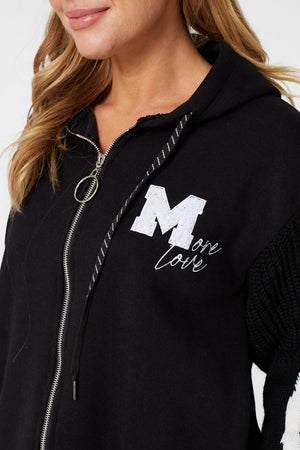 Black | Logo Print Zip Front Hooded Jacket