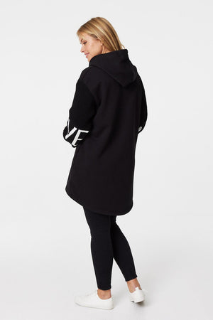 Black | Logo Print Zip Front Hooded Jacket