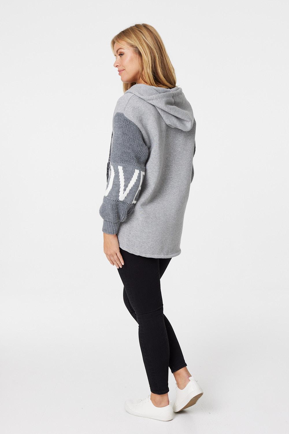 Grey | Logo Print Zip Front Hooded Jacket