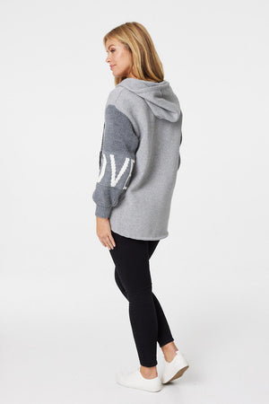 Grey | Logo Print Zip Front Hooded Jacket