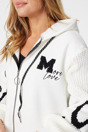 White | Logo Print Zip Front Hooded Jacket