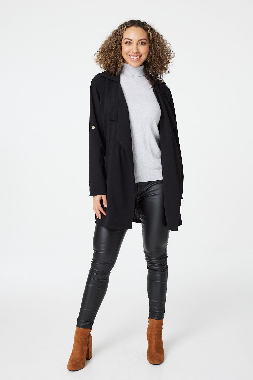 Black | Tie Front Duster Jacket
