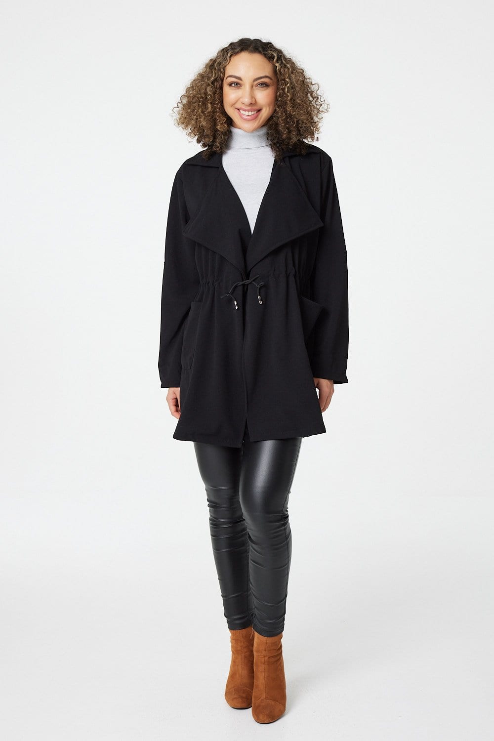 Black | Tie Front Duster Jacket