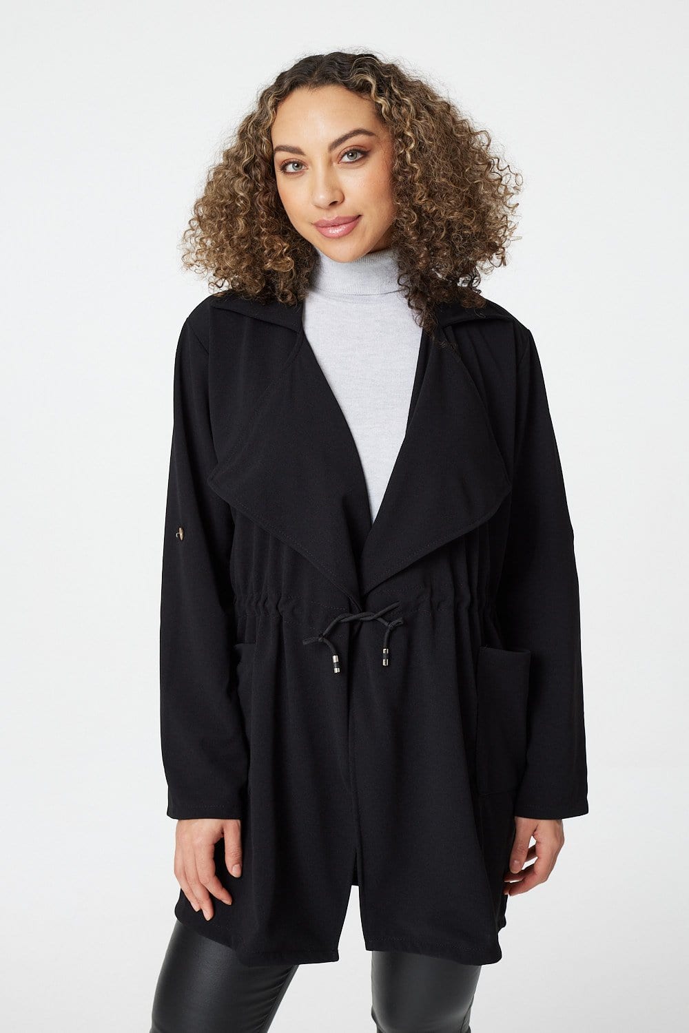Black | Tie Front Duster Jacket