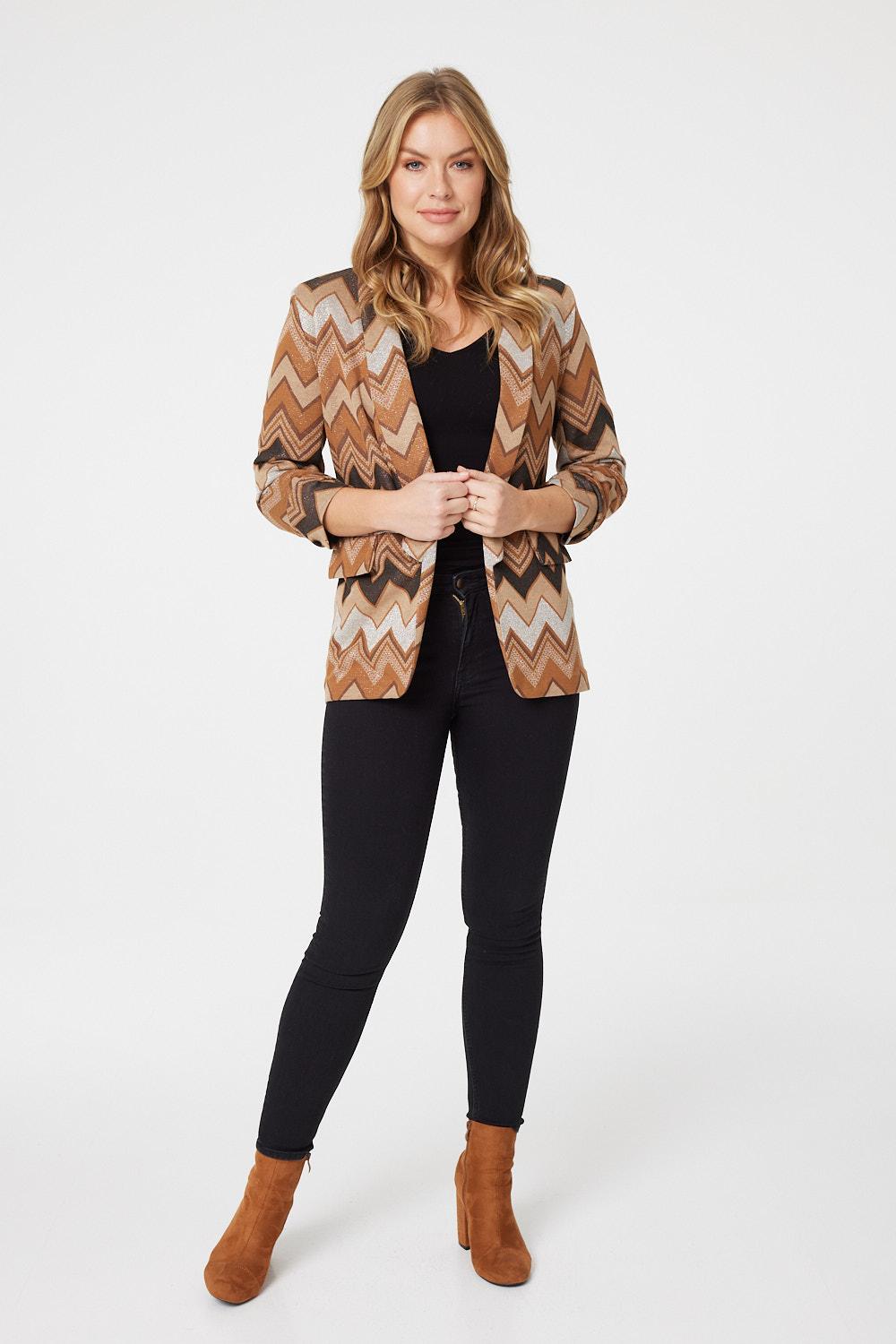 Brown | Zig Zag Print Tailored Blazer