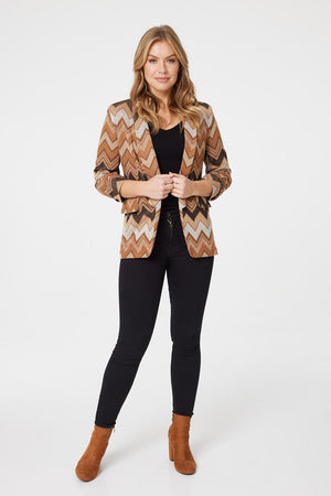 Brown | Zig Zag Print Tailored Blazer