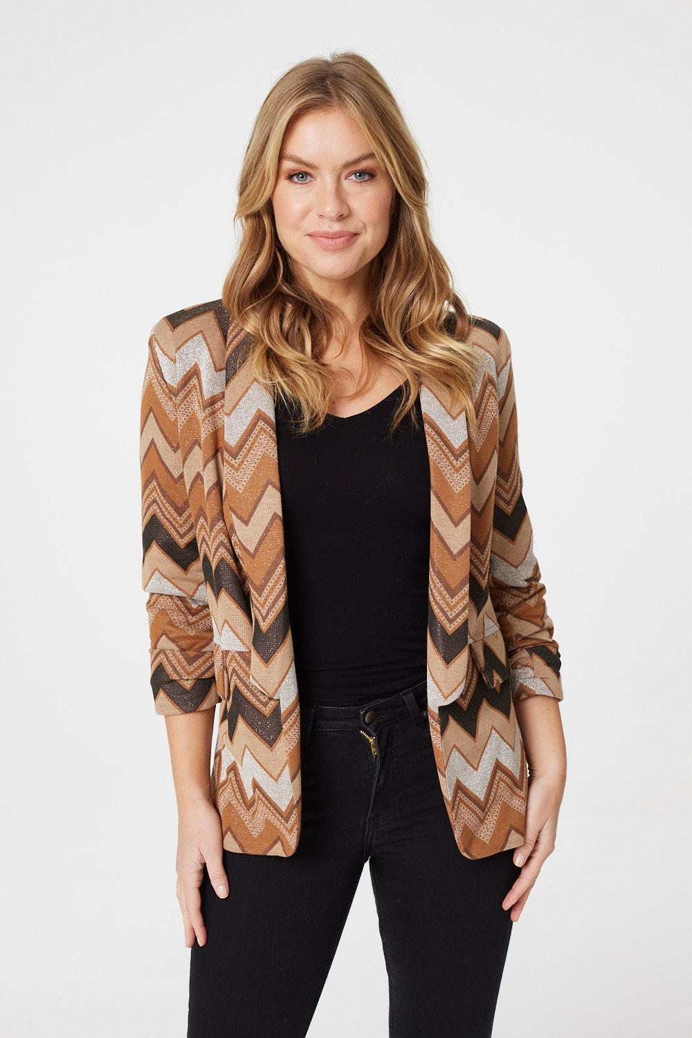 Brown | Zig Zag Print Tailored Blazer