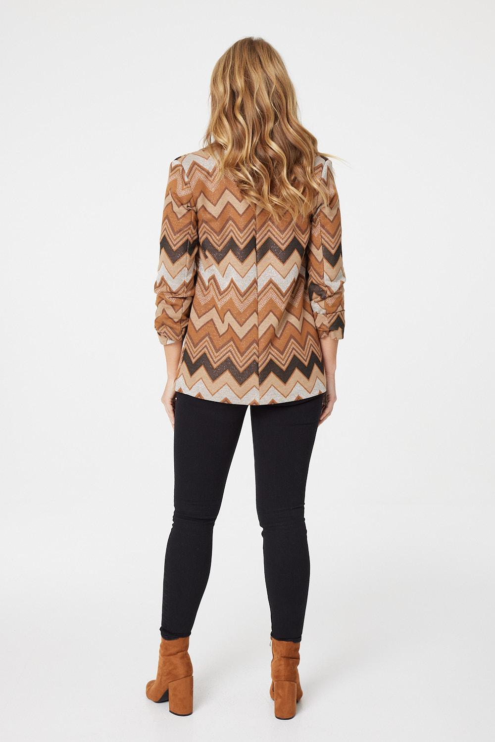 Brown | Zig Zag Print Tailored Blazer