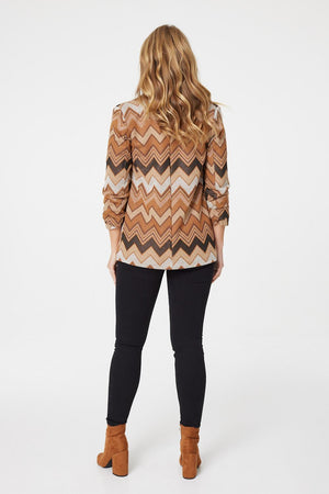 Brown | Zig Zag Print Tailored Blazer