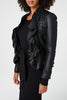 Black | Frilled Front Faux Leather Jacket