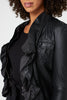 Black | Frilled Front Faux Leather Jacket
