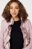 Dusky Pink | Frilled Front Faux Leather Jacket