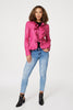 Pink | Frilled Front Faux Leather Jacket