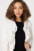 White | Frilled Front Faux Leather Jacket
