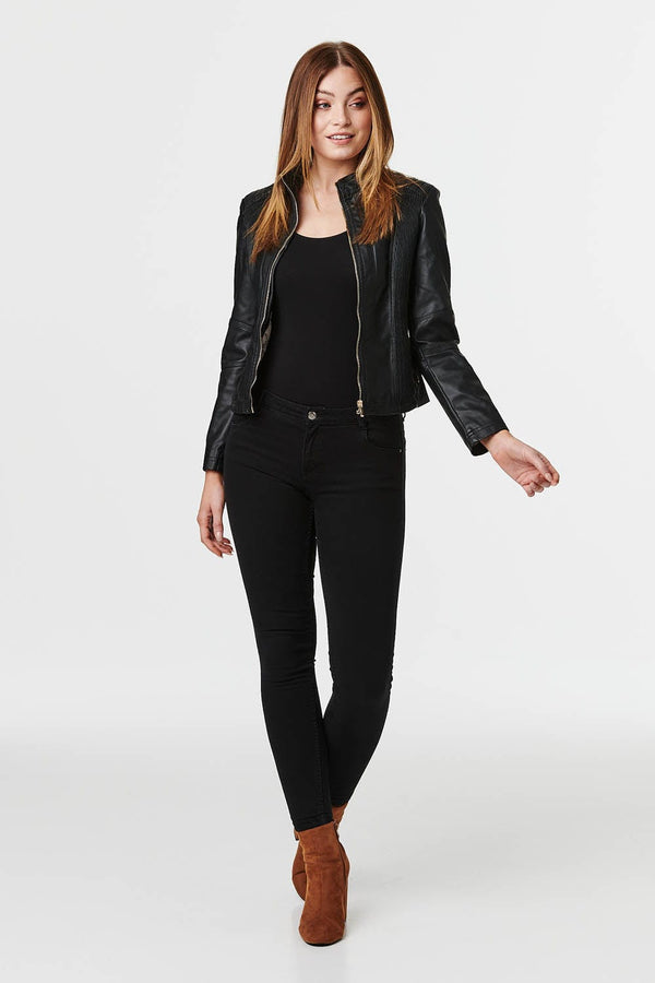 Black | Zip Front Faux Leather Jacket