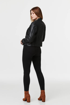 Black | Zip Front Faux Leather Jacket