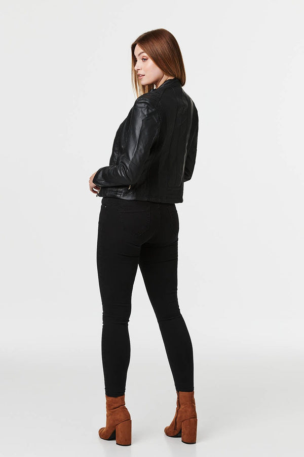 Black | Zip Front Faux Leather Jacket