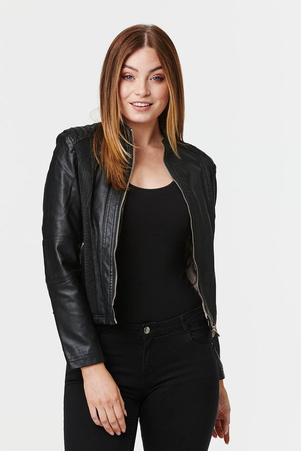 Black | Zip Front Faux Leather Jacket