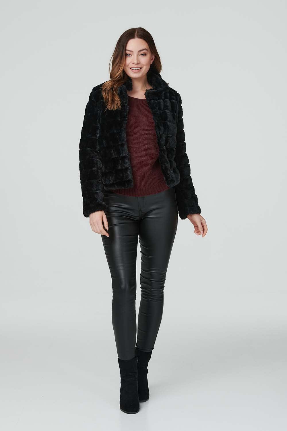Black | Faux Fur Cropped Jacket