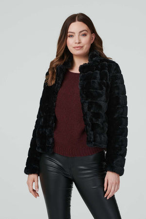 Black | Faux Fur Cropped Jacket

