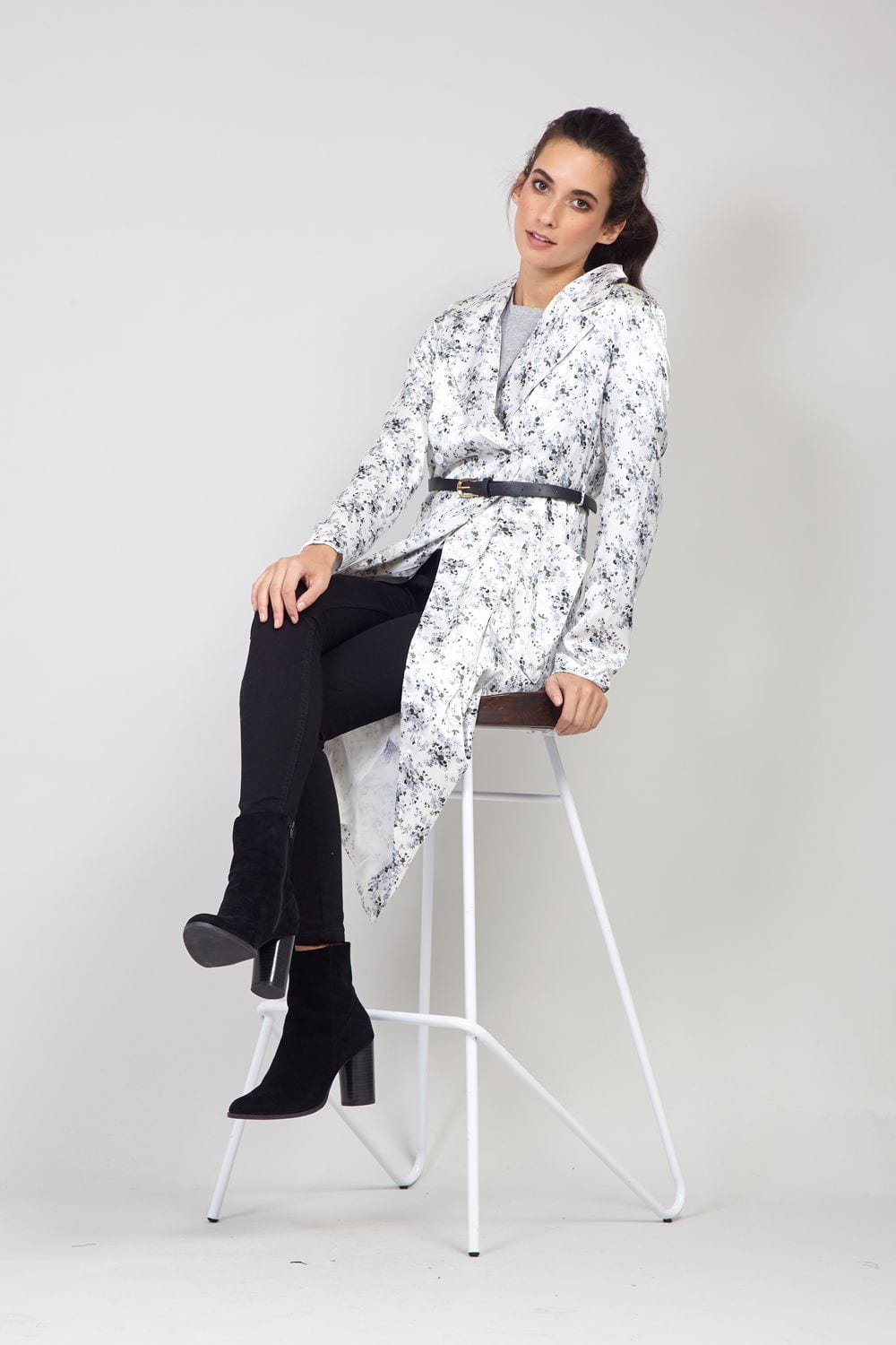White | Floral Trench Coat
