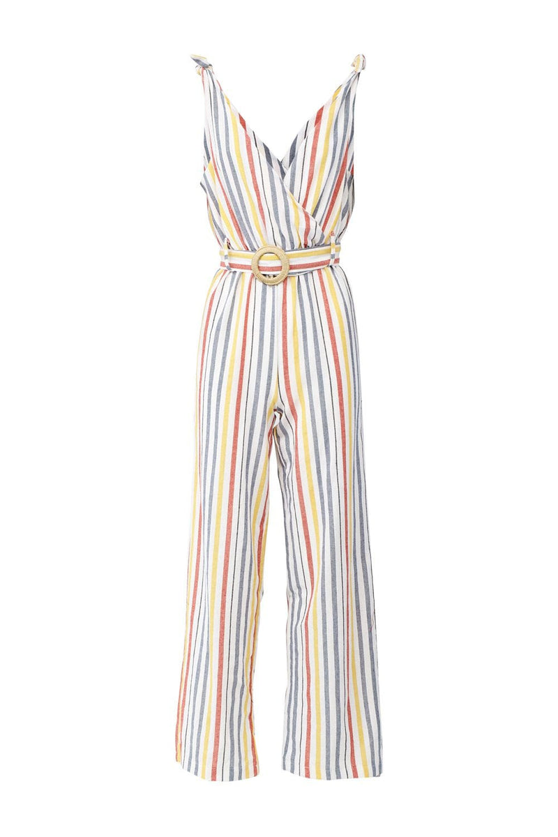Striped tie waist jumpsuit hotsell