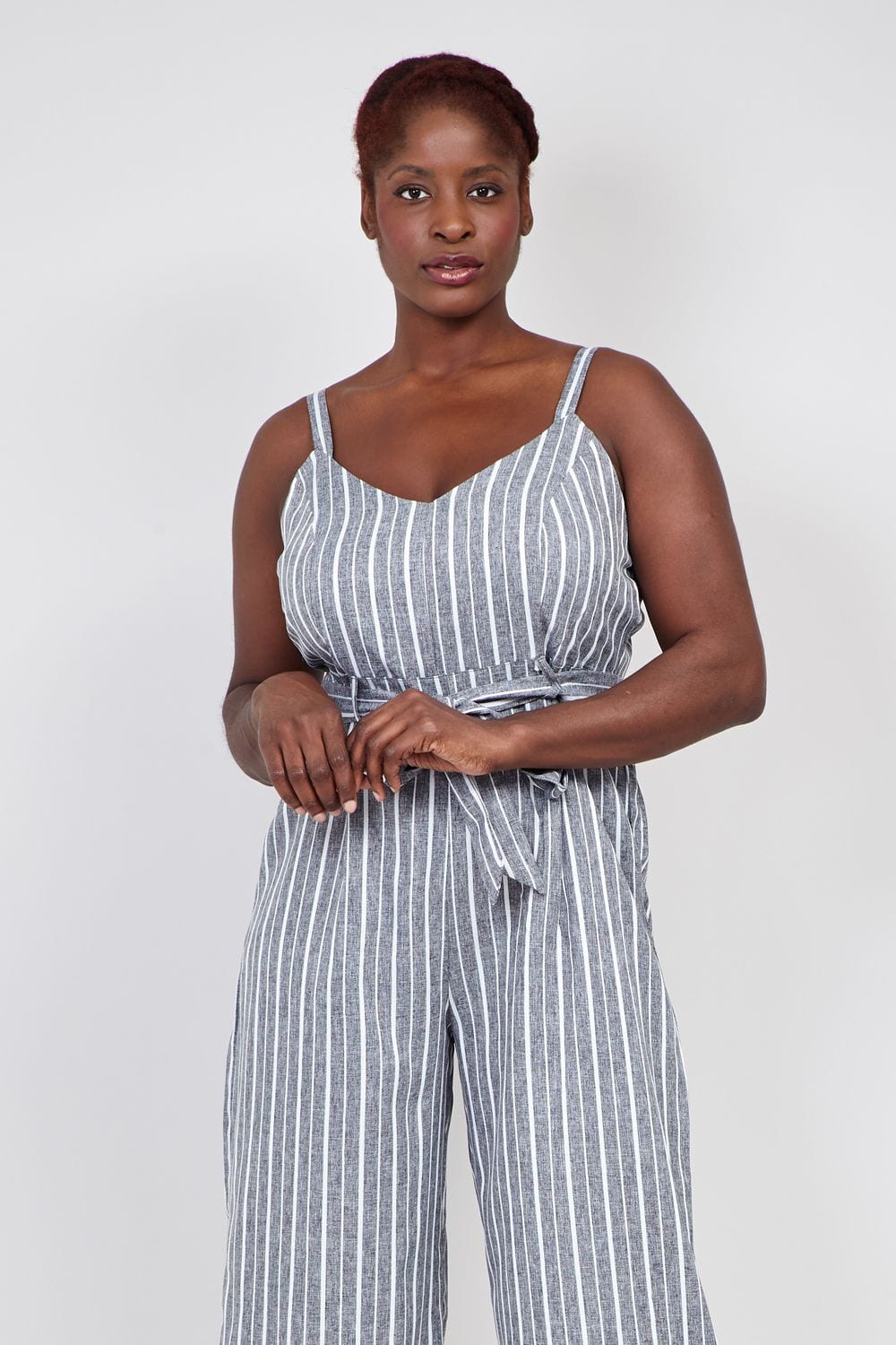 Grey | Curve Striped Wide Leg Jumpsuit