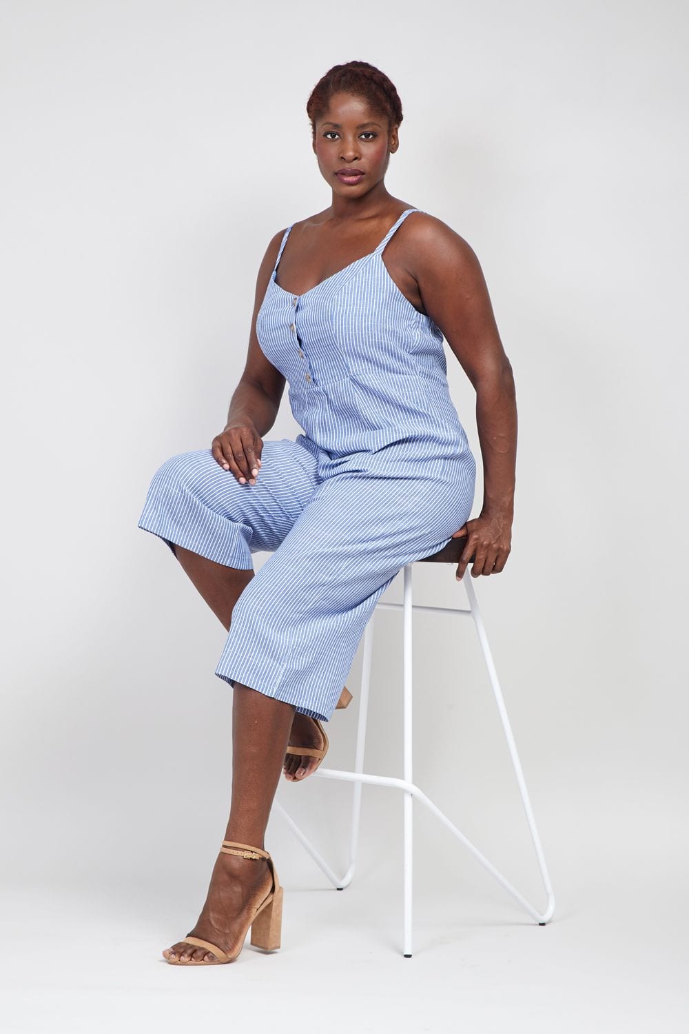 Blue | Curve Striped Cami Jumpsuit