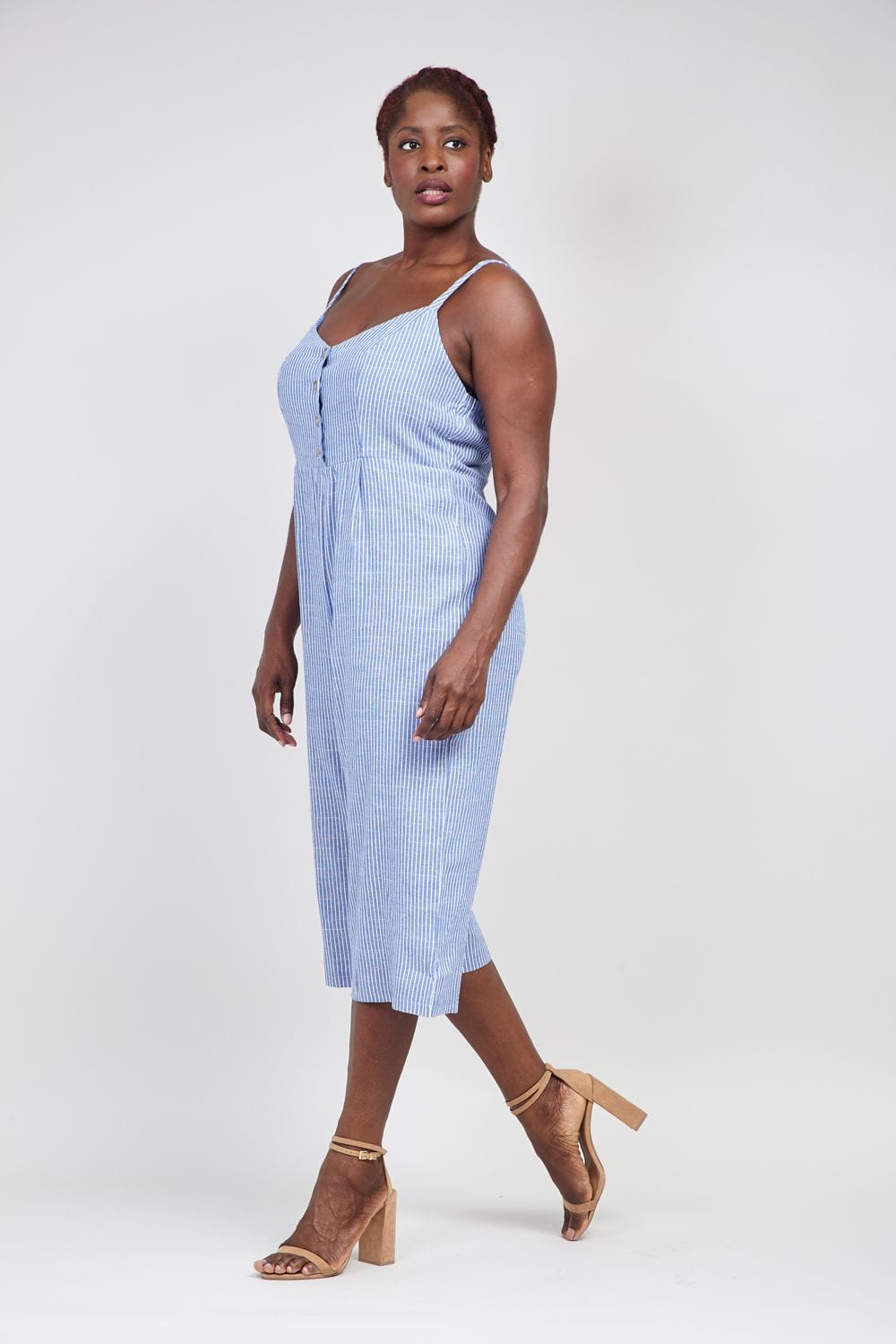 Blue | Curve Striped Cami Jumpsuit