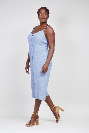 Blue | Curve Striped Cami Jumpsuit