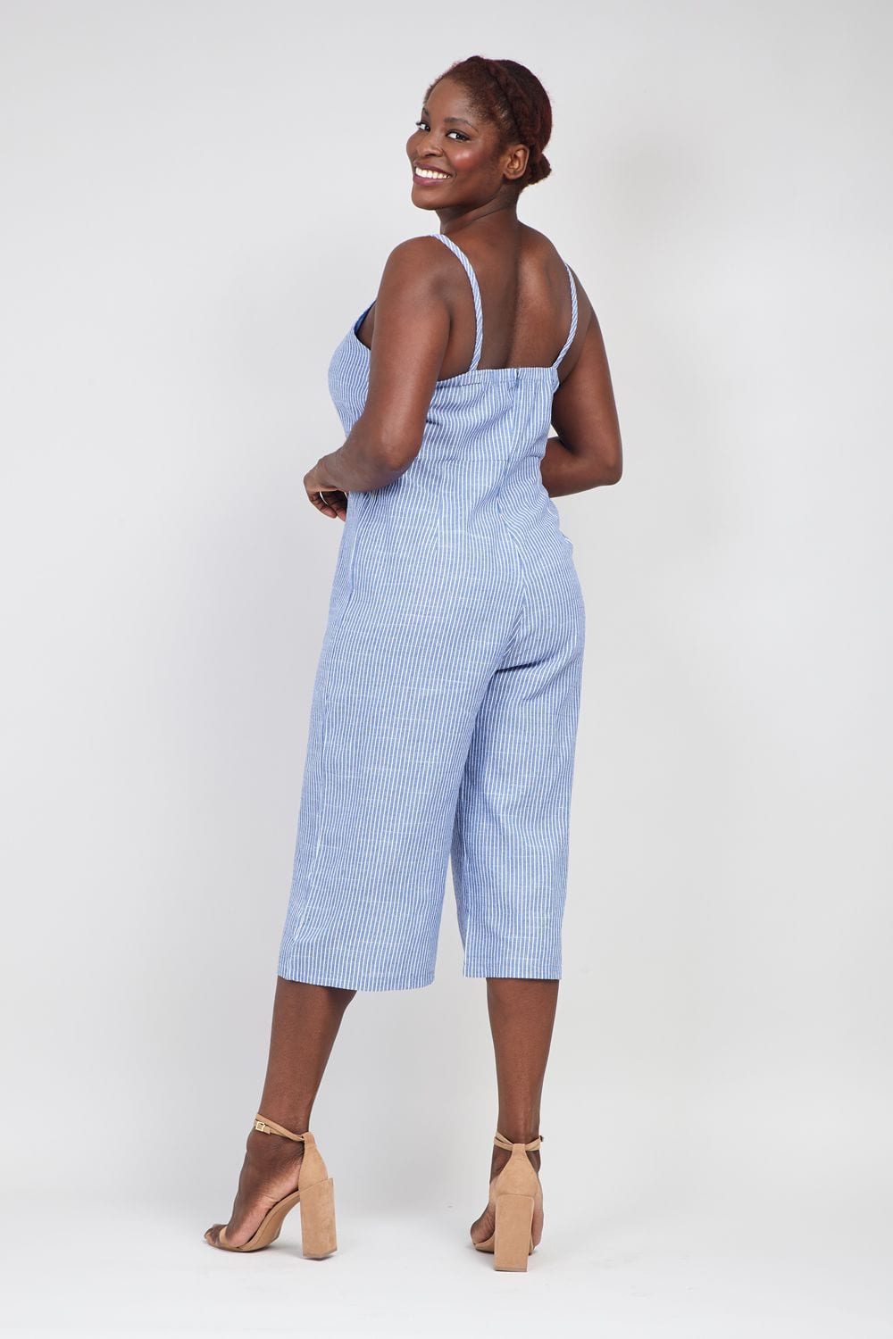 Blue | Curve Striped Cami Jumpsuit