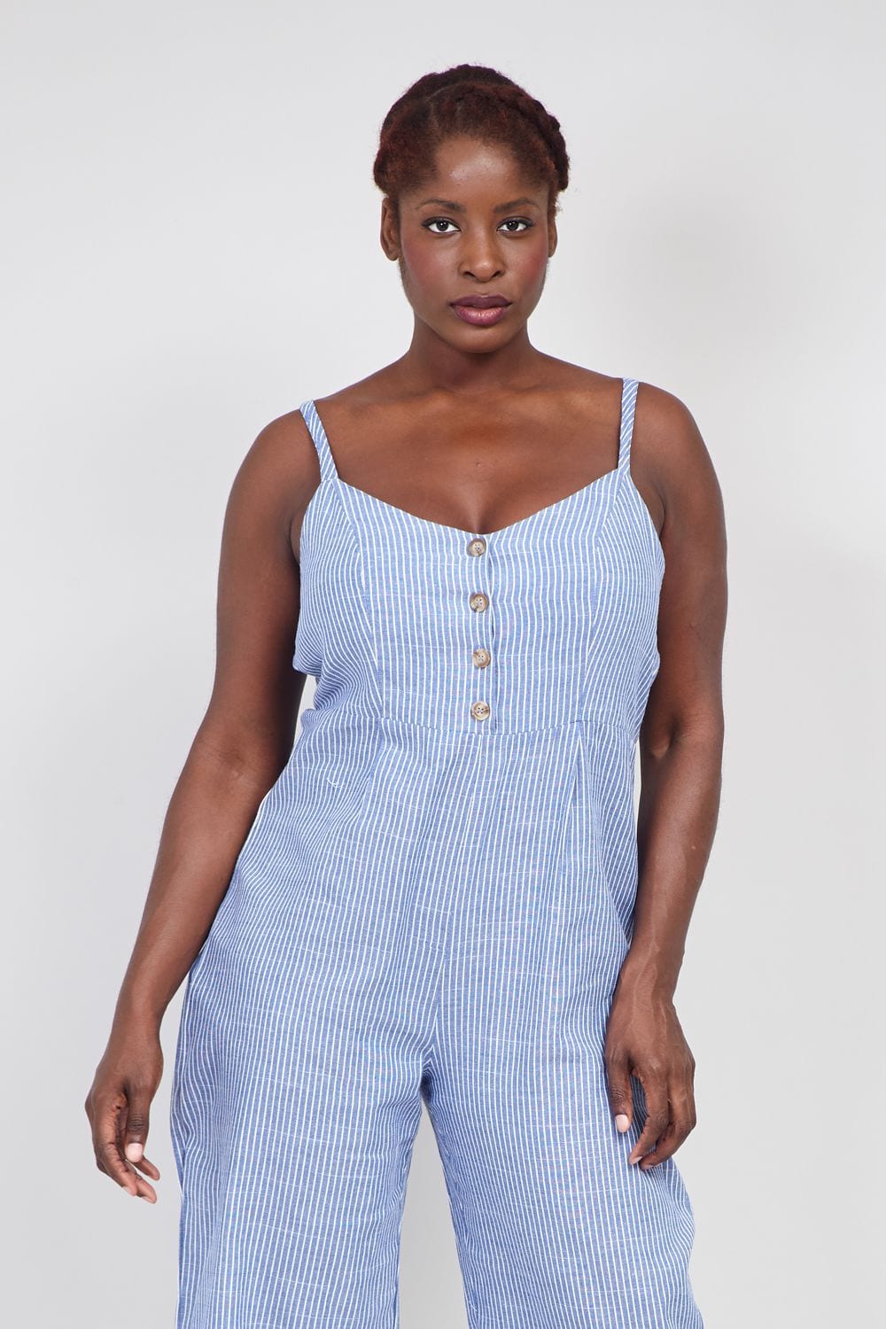 Blue | Curve Striped Cami Jumpsuit