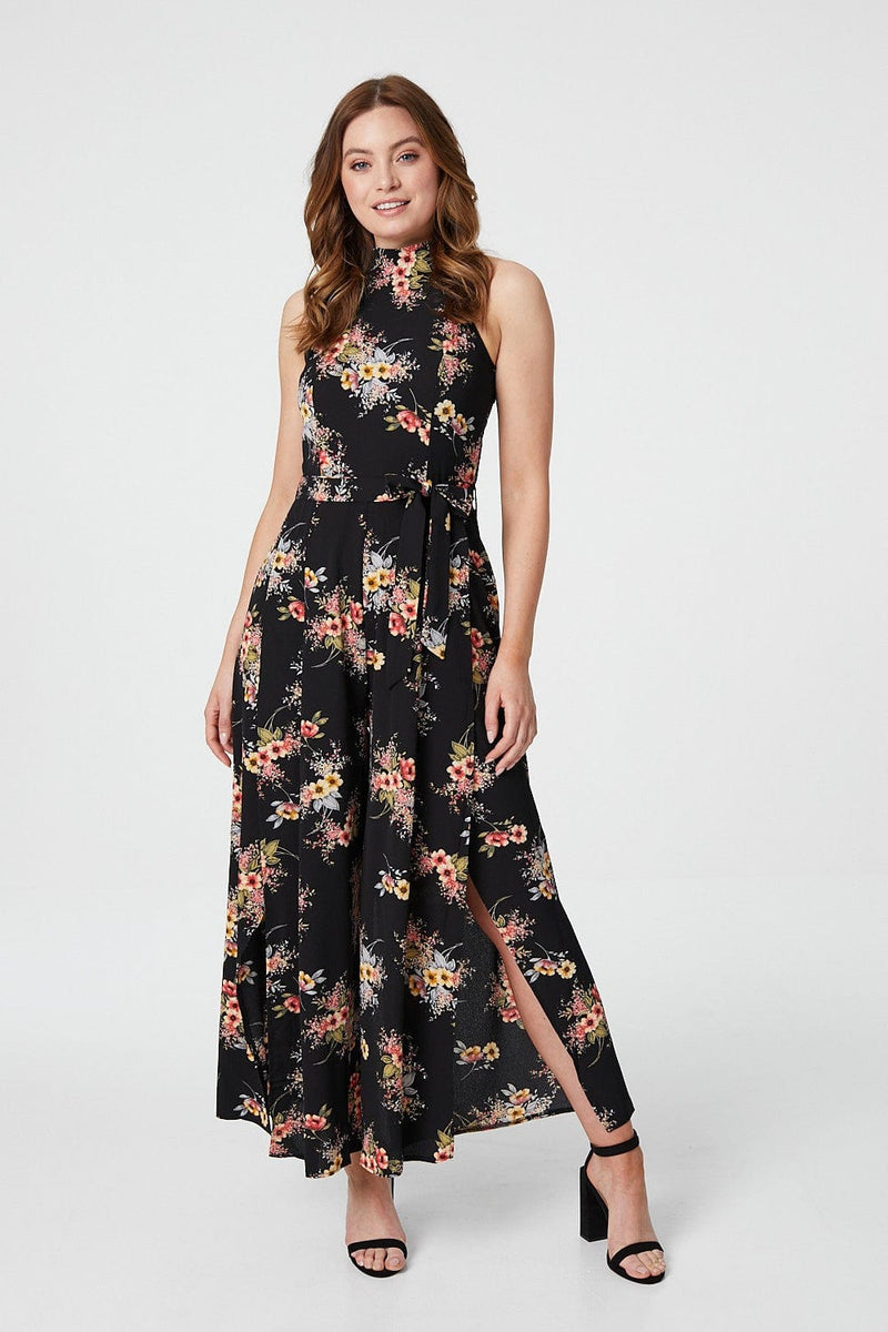 Floral Sleeveless Split Leg Jumpsuit