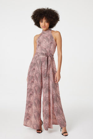 Red | Printed High Neck Jumpsuit