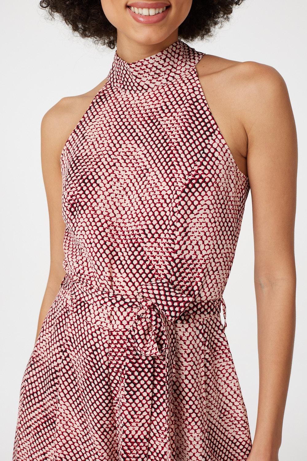 Red | Printed High Neck Jumpsuit
