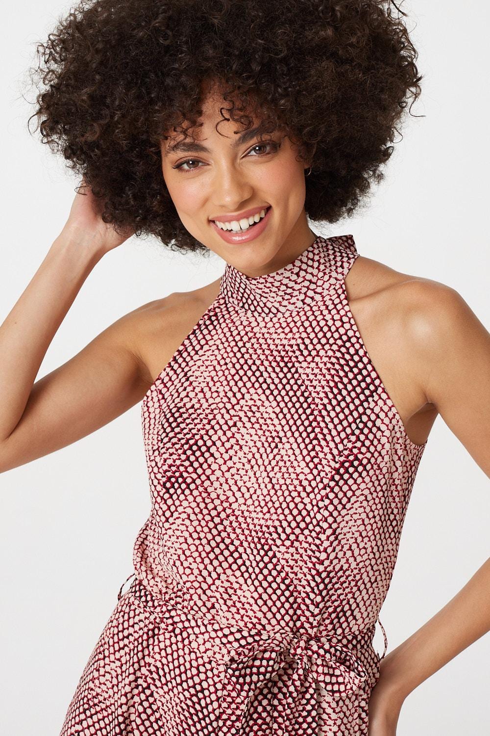 Red | Printed High Neck Jumpsuit