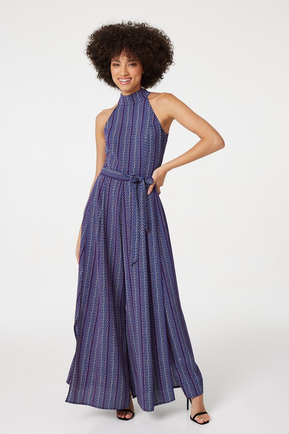 Blue | Geo Print Split Leg Jumpsuit