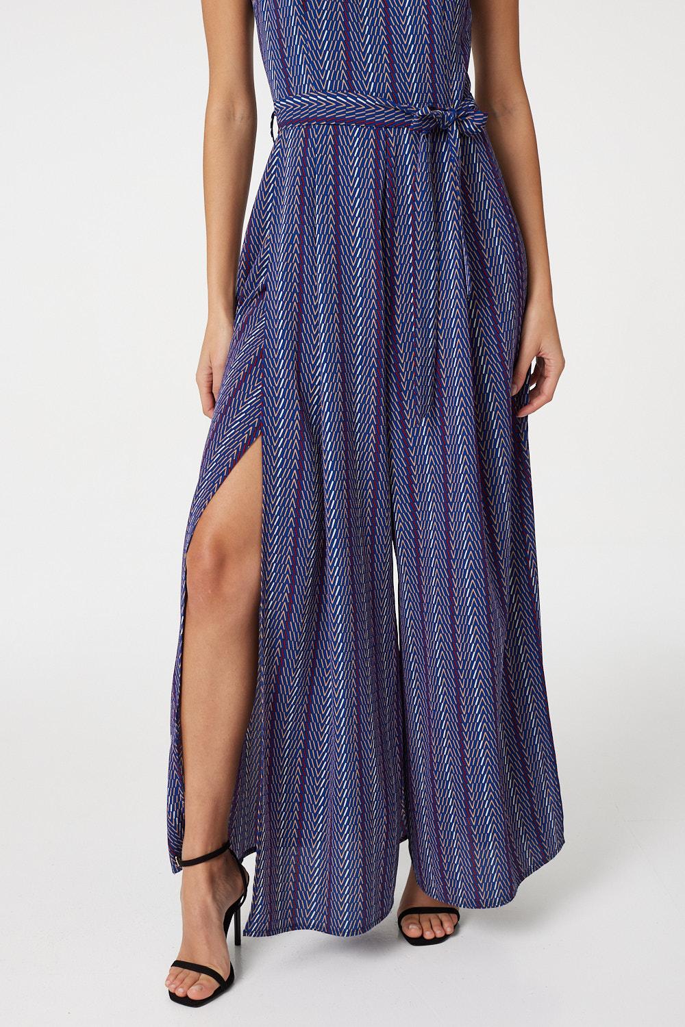 Blue | Geo Print Split Leg Jumpsuit