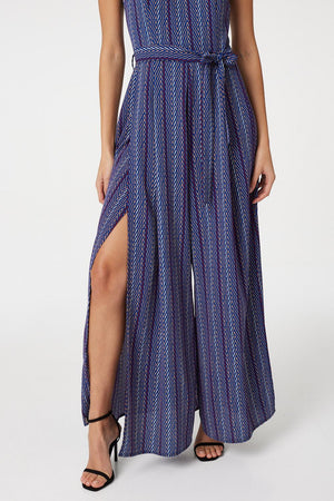 Blue | Geo Print Split Leg Jumpsuit