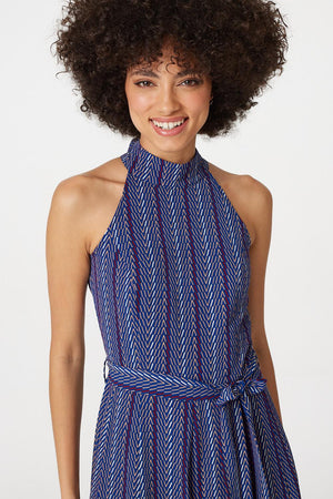 Blue | Geo Print Split Leg Jumpsuit